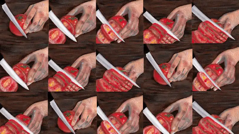 Cutting Tomatoes Frances Trainor art work depicting a wolf